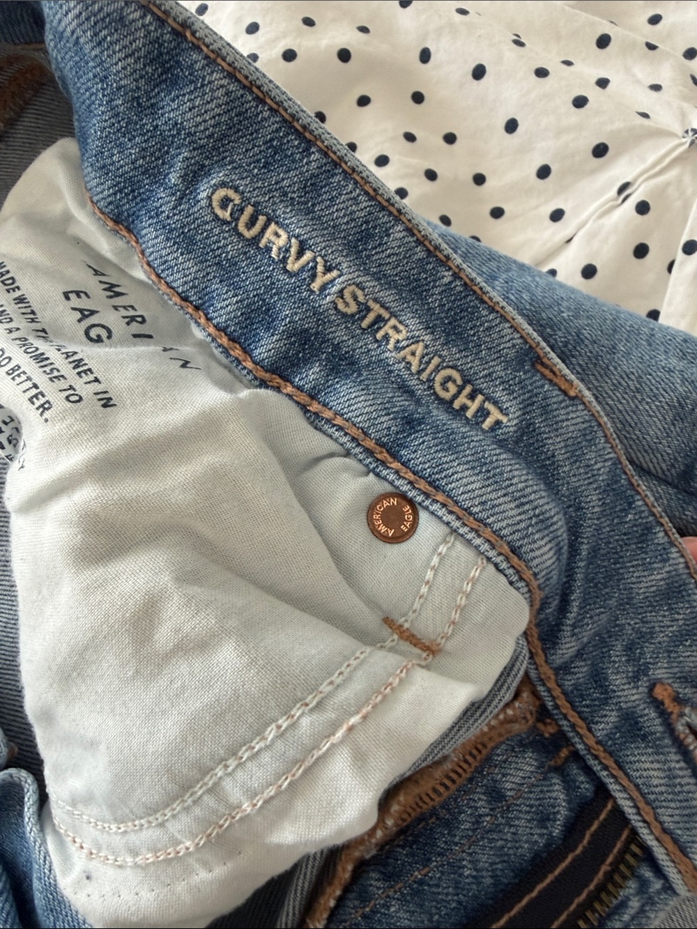 American Eagle Outfitters Light Blue Distressed Curvy Straight Jeans - Picture 6 of 10